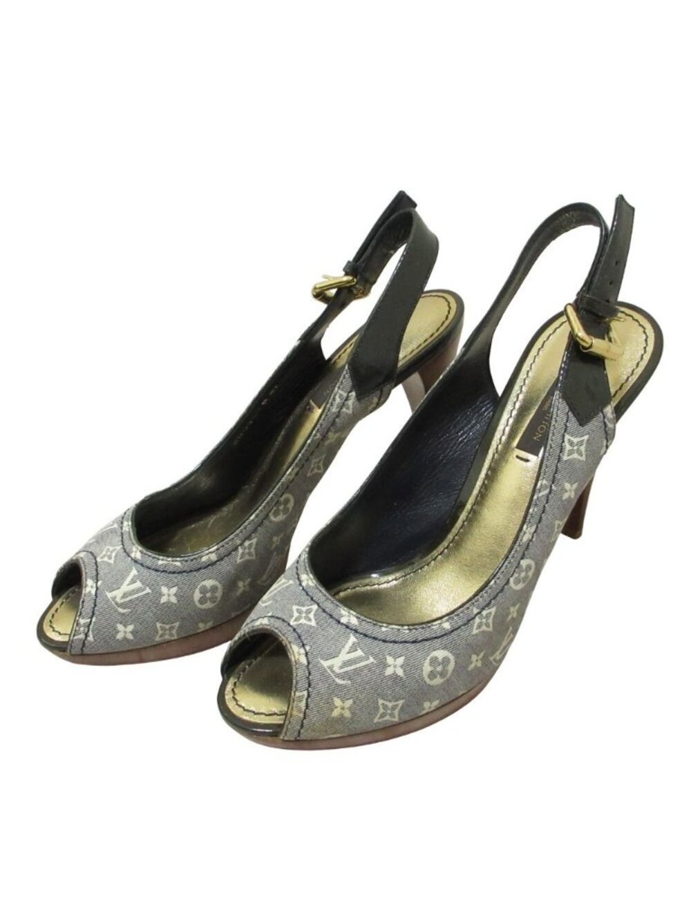 Louis Vuitton Monogram Mini Open Toe Slingback Pumps Gray Heel